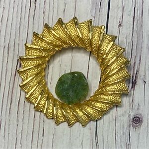 Dubarry Fifth Avenue Wreath Brooch – Gold Tone with Nephrite Jade, 1.5”